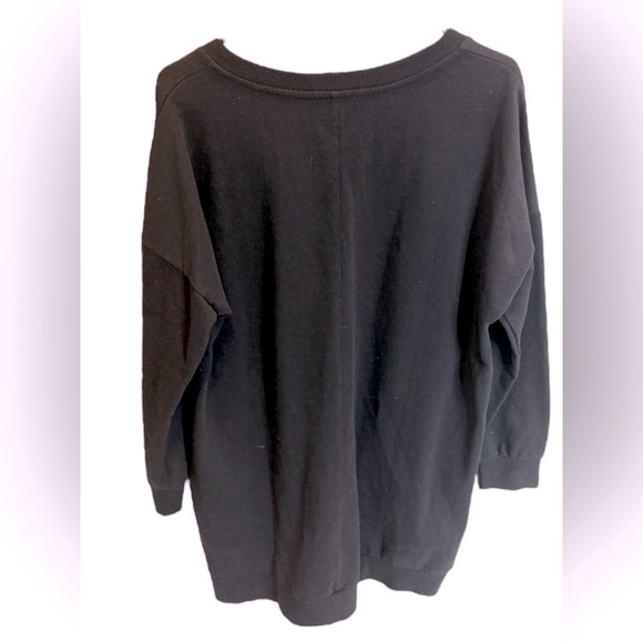 Zenana V Neck Sweatshirt Tunic OVERSIZED Long Line Pocket Black M/L - Picture 2 of 3